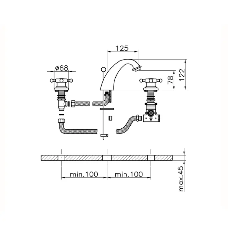 Huber Victorian 3 gats Thermostatische Wastafelmengkraan RVS VTT710102A
