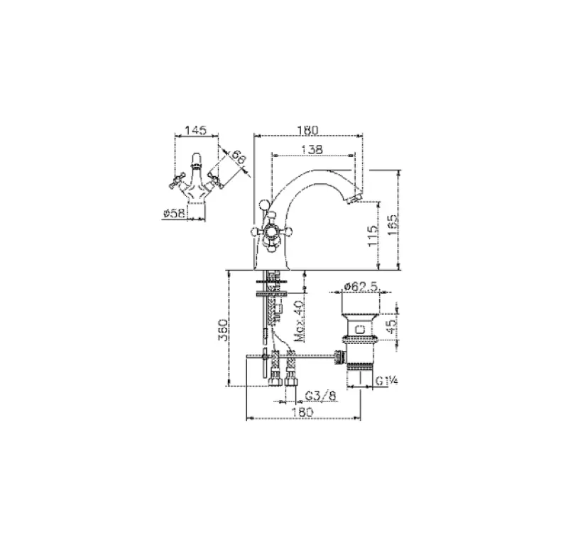 Huber Victorian Wastafelmengkraan Goud VT0005102G