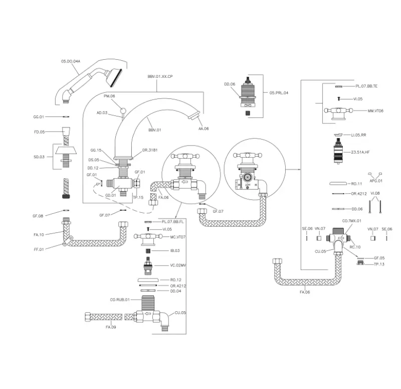 Huber Victorian 4 gats Thermostatische Badkraan met Douchegarnituur RVS VTT760102A