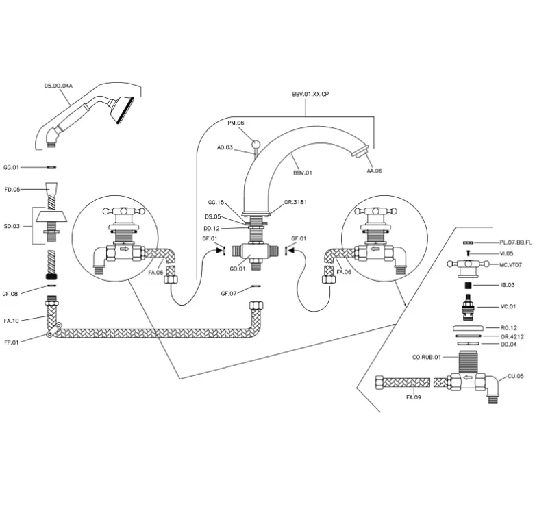 Huber Victorian 4 gats Badkraan met Douchegarnituur Brons VT00026027