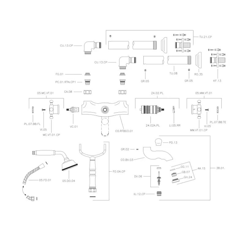 Huber Victorian Staande Thermostatische Badkraan met Douchegarnituur Goud VTT390102G