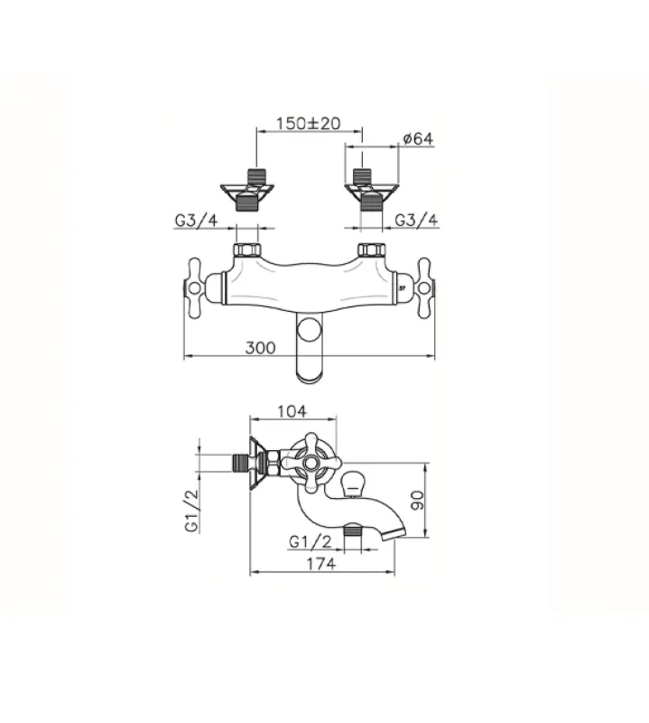Huber Croisette Badthermostaatkraan Brons CST2701027