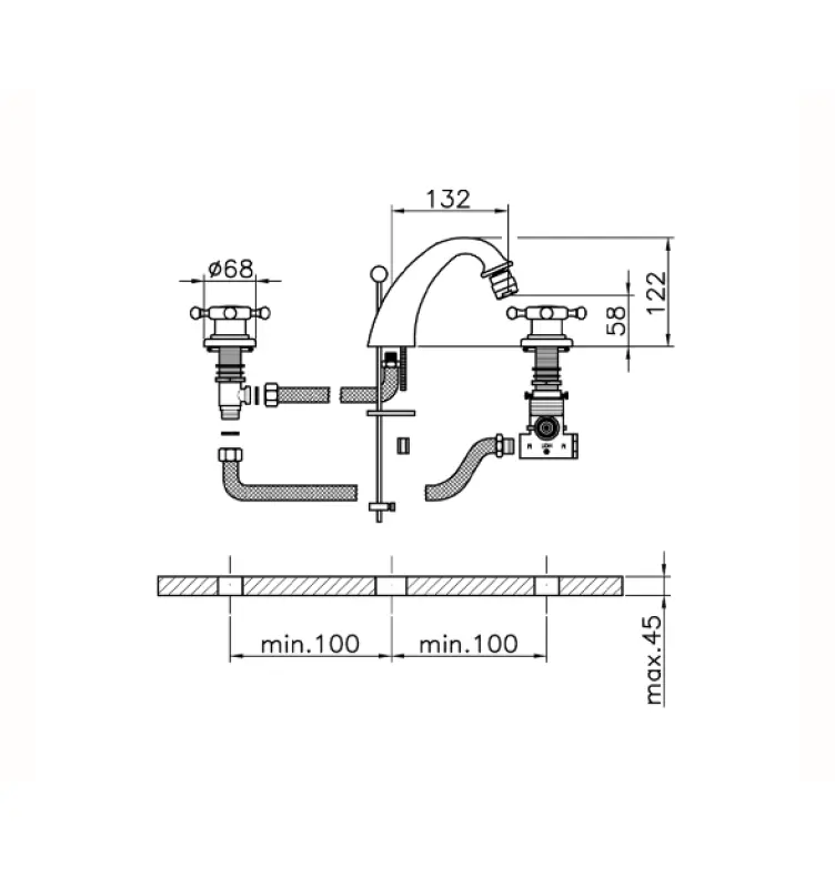 Huber Victorian 3 gats Thermostatische Bidetmengkraan Brons VTT7301027