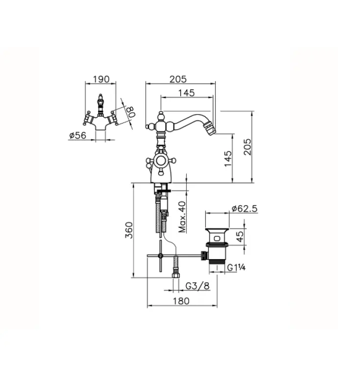 Huber Victorian Thermostatische Bidetmengkraan RVS VTT560102A