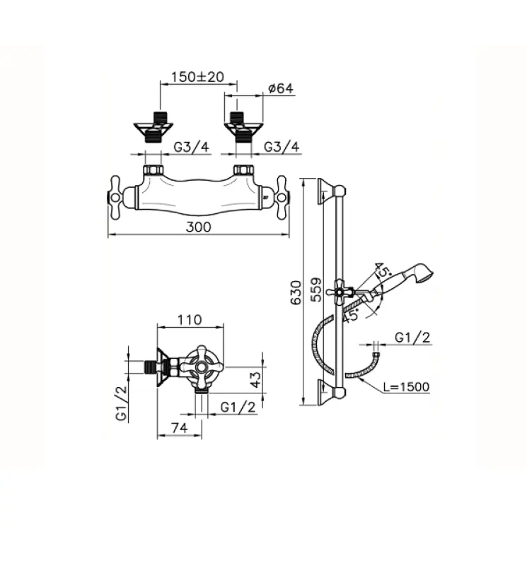 Huber Croisette Douchethermostaatkraan incl. Glijstang Brons CSS0101027