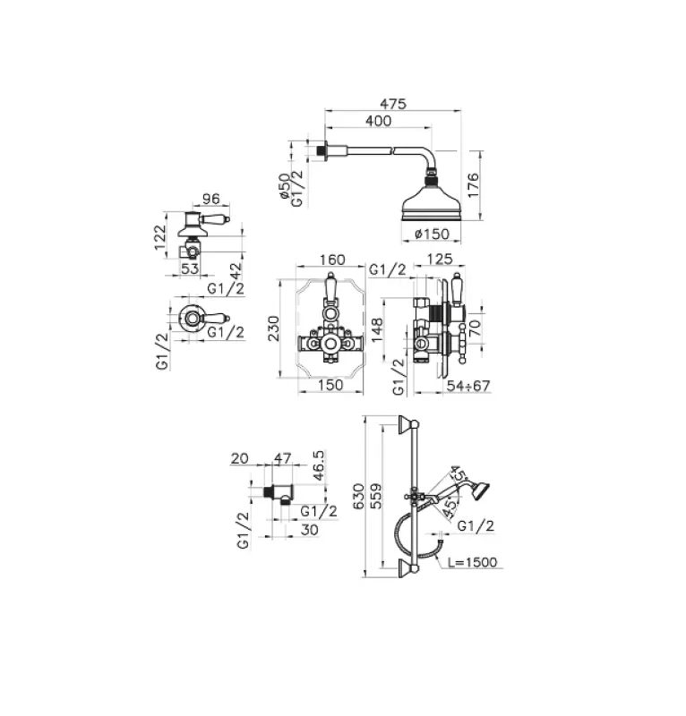 Huber Victorian Thermostatische Inbouw Doucheset Goud 912.VT01H.AG