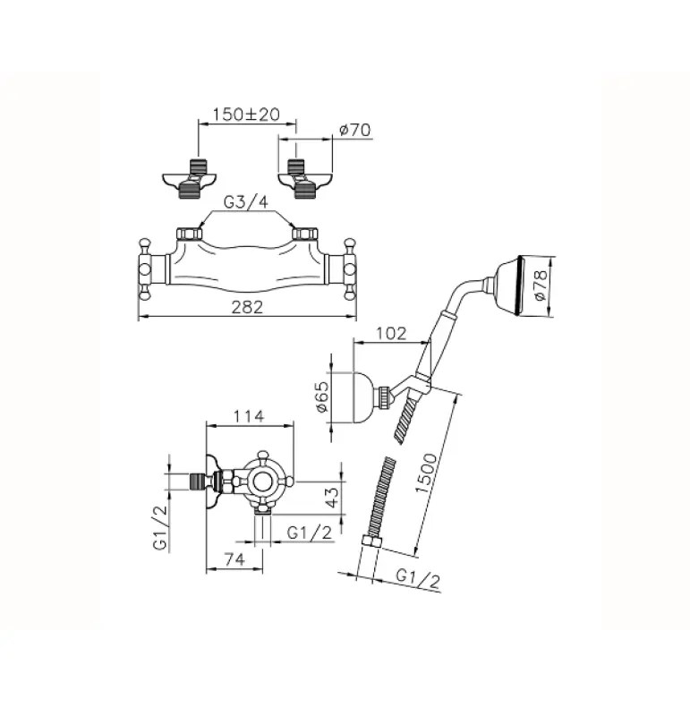 Huber Victorian Thermostatische Douchekraan met handdouche Chroom VTD0101021