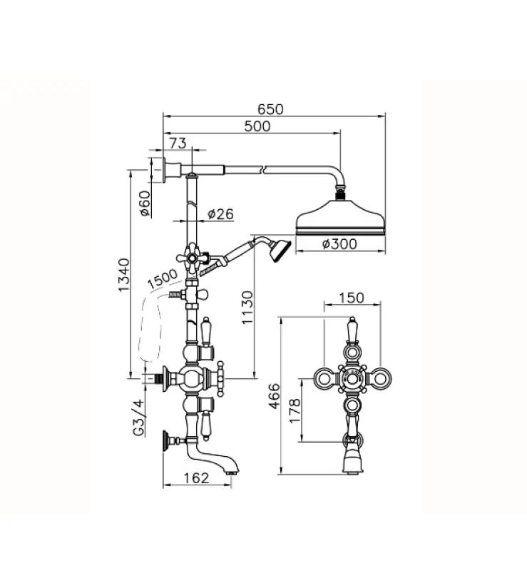 Huber Victorian Thermostatische Bad/Doucheset 30cm Brons 592.VN31H.BA