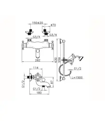 Huber Victorian Thermostatische Badkraan met douchegarnituur RVS VTS270102A