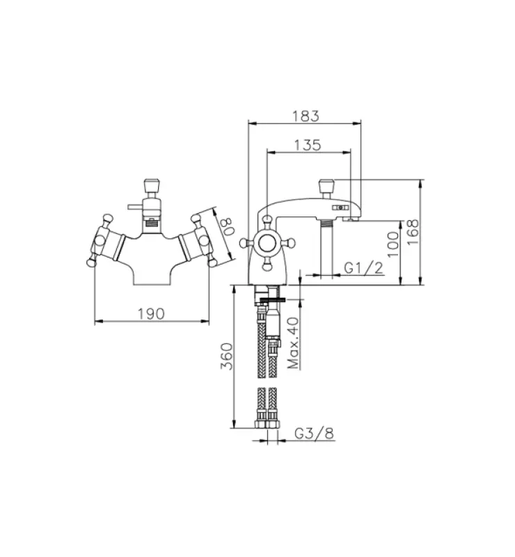 Huber Victorian Thermostatische Badkraan voor badrandmontage RVS VTT620102A