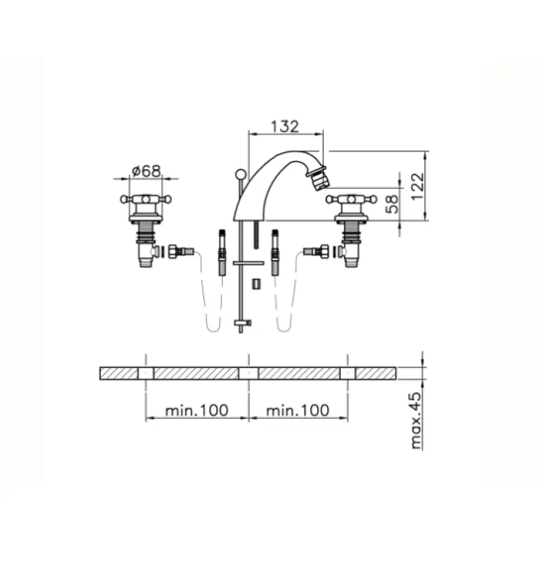Huber Victorian 3 gats Bidetmengkraan RVS VT0012202A