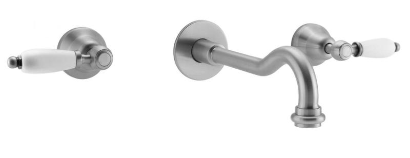 PB klassieke kraan inbouw muurkraan met witte hendels 25 cm uitloop RVS 1208854402