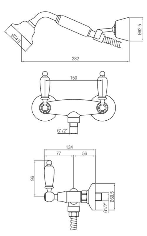 PB klassieke kraan opbouw douchekraanset met witte hendels Brons inclusief handdouche 1208854482