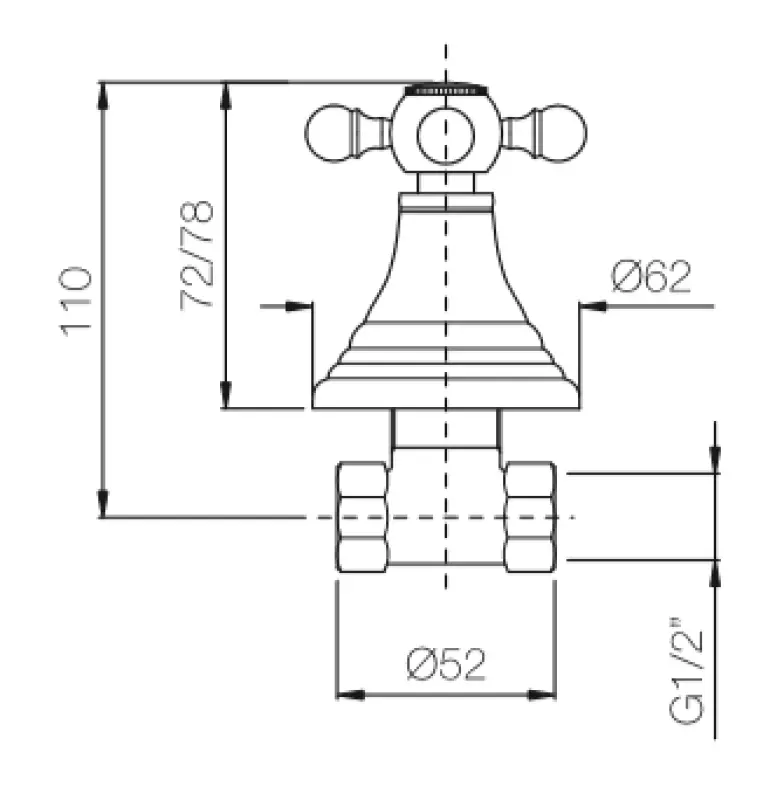 PB klassieke kraan inbouw stopkraan met sterknop RVS 1208855582