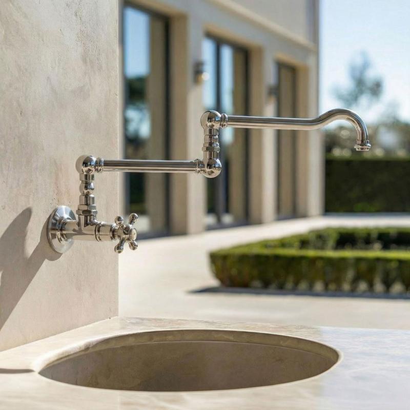 PB klassieke inbouw muur fonteinkraan met sterknop koud water en lange draaibare uitloop chroom 1208855712