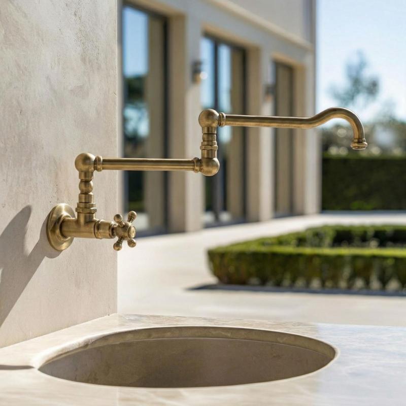PB klassieke inbouw muur fonteinkraan met sterknop koud water en lange draaibare uitloop brons 1208855722