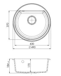 GraniteMy Bremen ronde granieten spoelbak 43 cm zwart opbouw en onderbouw met kraangatbank 1208952257