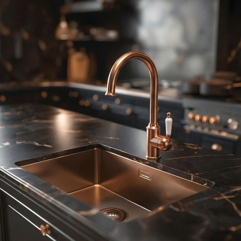 Quadri Worksop klassieke nostalgische koperen pvd keukenkraan met keramische handvat 1208956101