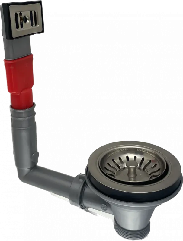 PB klassieke RVS afvoerset met overloop voor een keuken spoelbak en korfplug afsluitbaar 1208956477