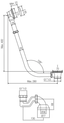 OUTLET PB badafvoer met ketting voor vrijstaand bad RVS 1208676992