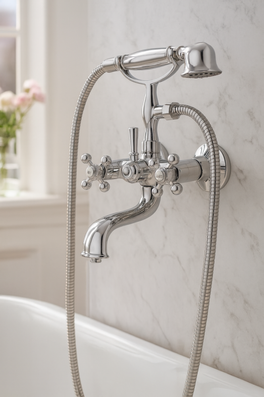 AquaTrimo Vivaldi klassieke opbouw badkraan met sterknoppen Chroom inclusief handdouche 43VV7372CM