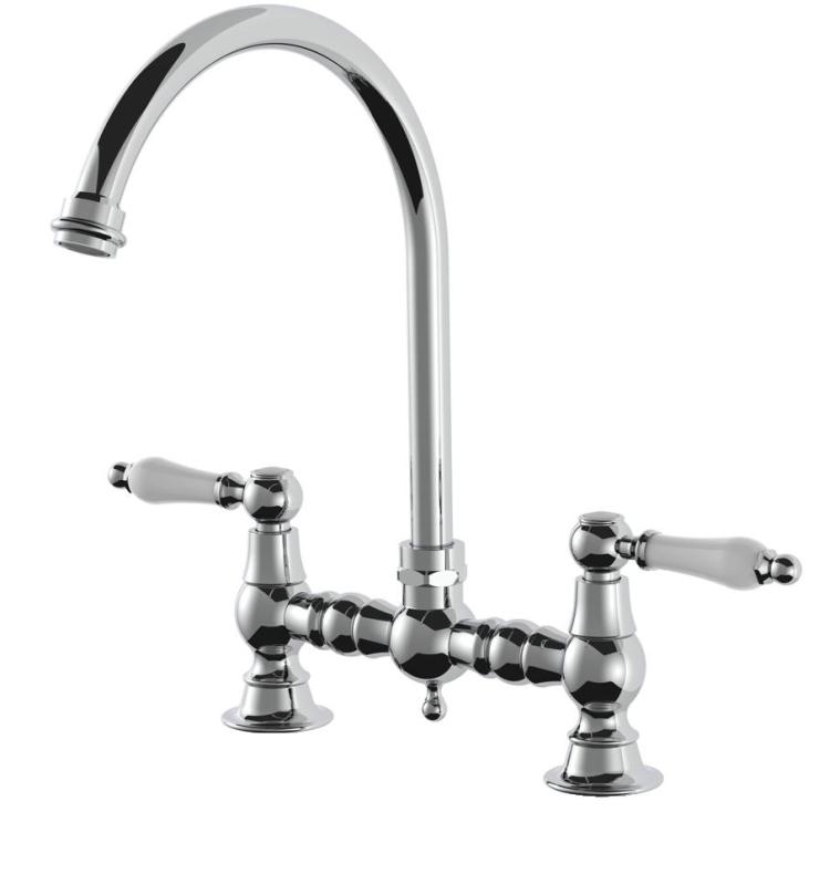 AquaTrimo Country 2 gats  klassieke keuken nostalgische brug keukenkraan met ronde uitloop chroom 21CT7655CM