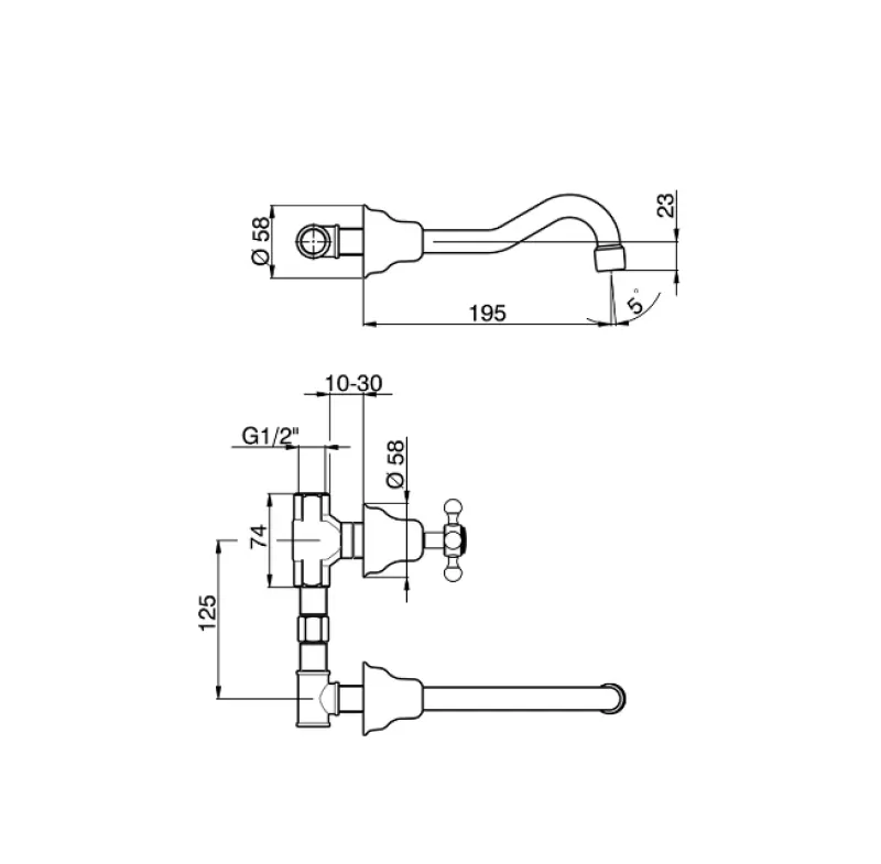 Huber Victorian 3 gats wastafelkraan RVS VT0035102A