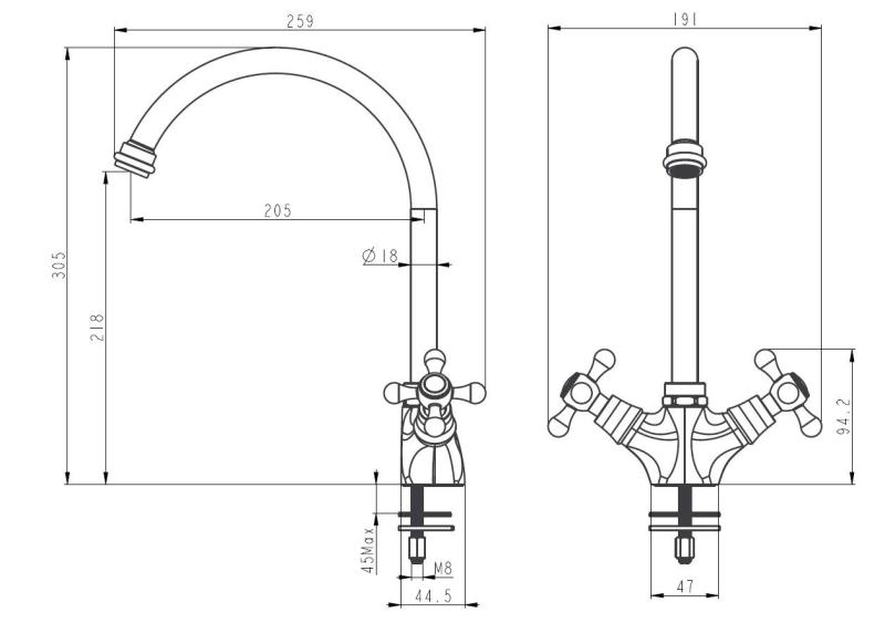 Aquanello Heritage Ascot Klassieke Keuken Nostalgische Keukenkraan Brons met Ronde Uitlop BN-4003-HA