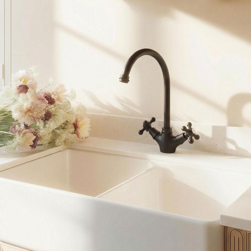 Aquanello Heritage Ascot Klassieke Keuken Nostalgische Keukenkraan Zwart met Ronde Uitlop BL-4003-HA