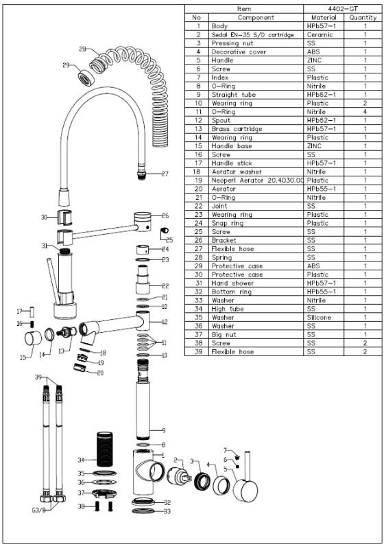 Aquanello Gastro Keukenkraan met Professionele Sproeifunctie Chroom CR-4402-GT
