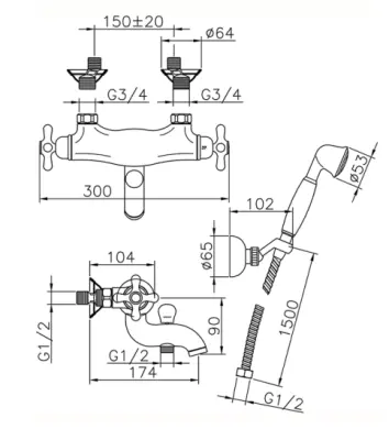 Huber Croisette Badthermostaatkraan met handdoucheset Chroom CSD2701021